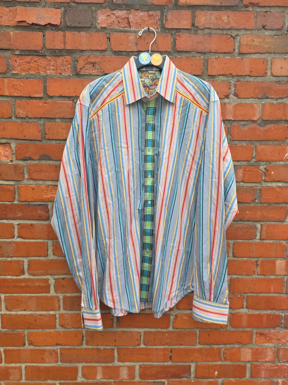Robert Graham Men’s LT Multicolor Striped Long Sleeve Button-Up Shirt Cotton (F3